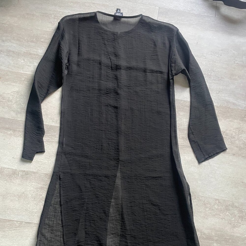 Eileen Fisher Petite Black Sheer Button Down Tunic